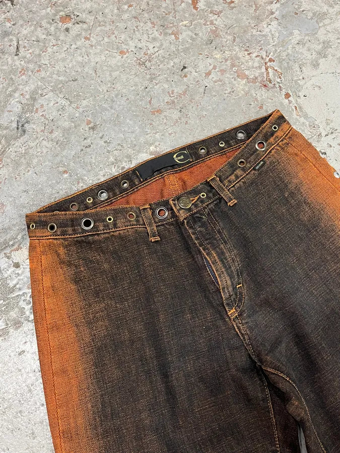 2001 Cavalli Navy Brut Orange Denim Jeans OvZEXED 5