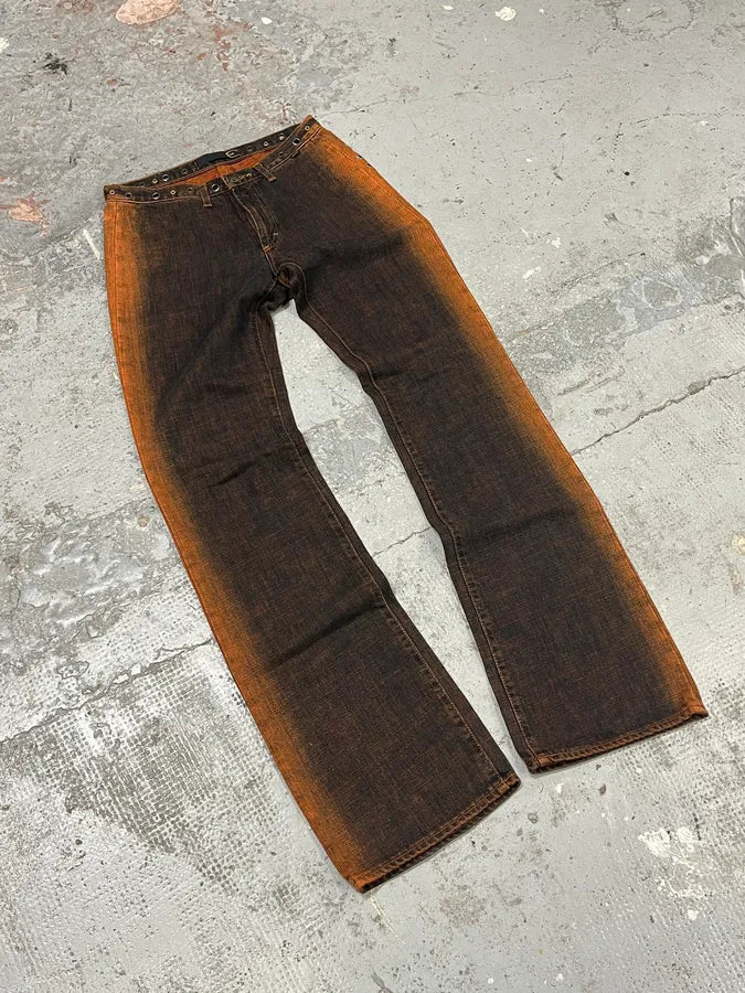 2001 Cavalli Navy Brut Orange Denim Jeans OvZEXED 4