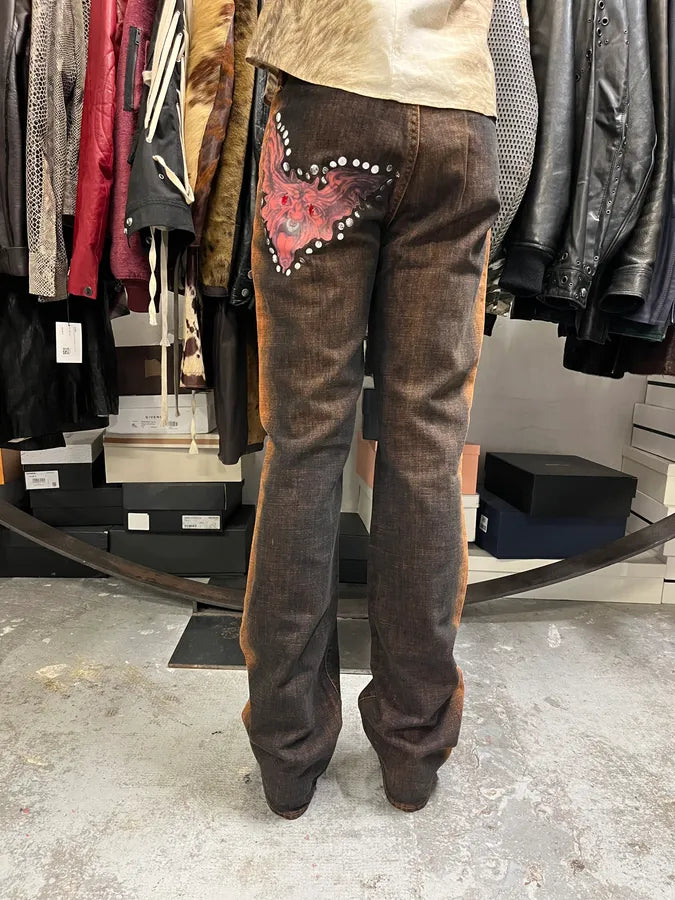 2001 Cavalli Navy Brut Orange Denim Jeans OvZEXED 2