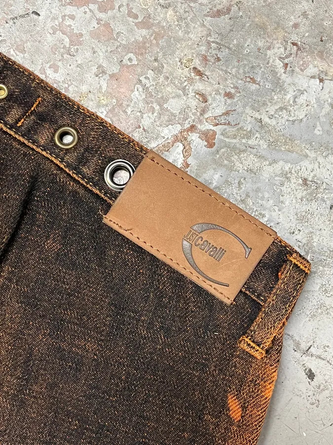 2001 Cavalli Navy Brut Orange Denim Jeans OvZEXED 9