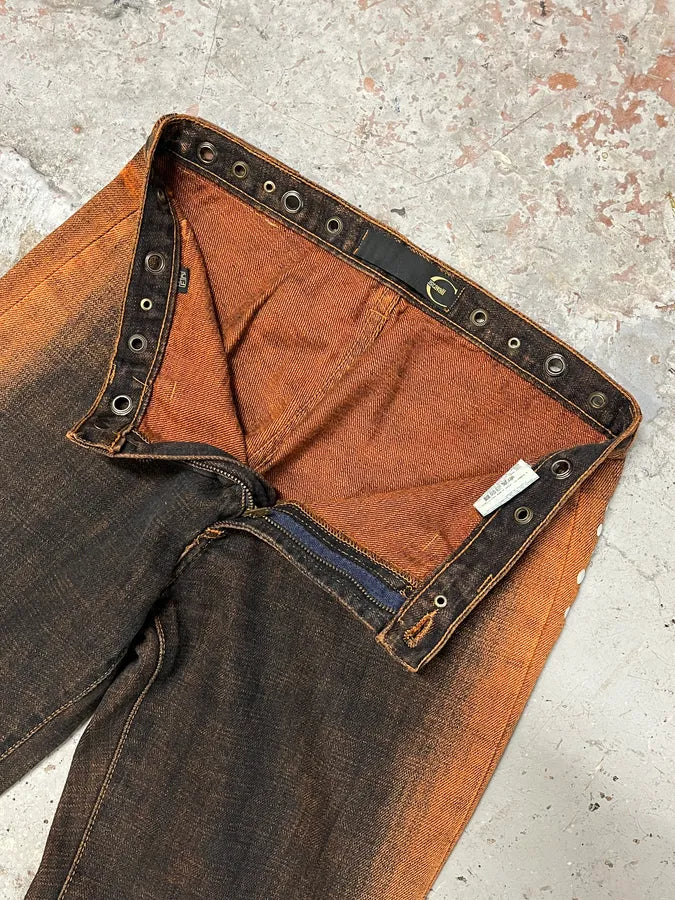 2001 Cavalli Navy Brut Orange Denim Jeans OvZEXED 7
