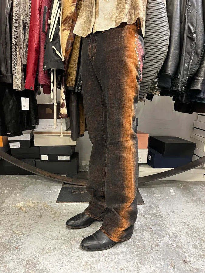 2001 Cavalli Navy Brut Orange Denim Jeans OvZEXED 3