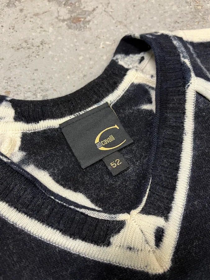 2000s Cavalli Navy Overprint Sweater gyQdQPA 6