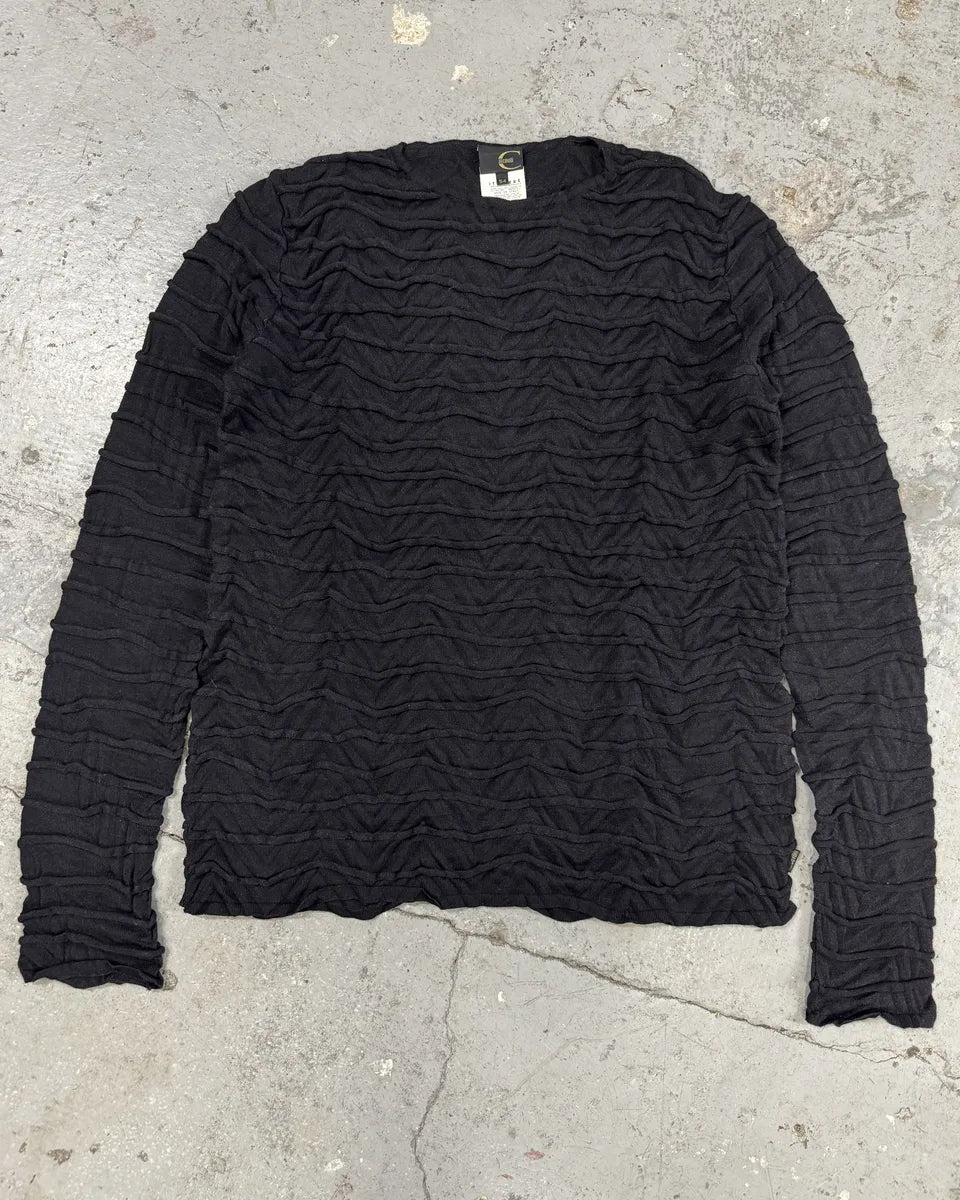 2000s Cavalli Navy Plissed Wool Sweater (L) 0