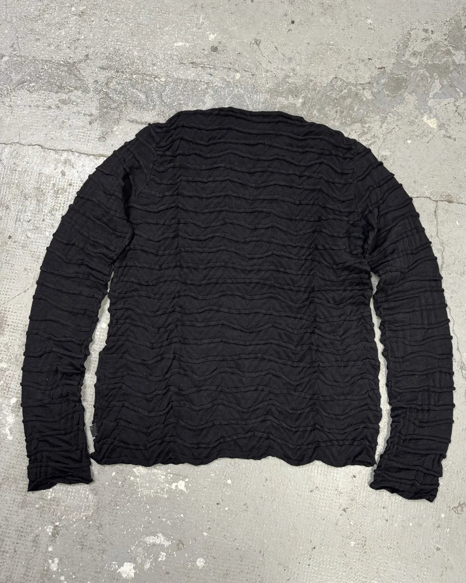 2000s Cavalli Navy Plissed Wool Sweater (L) 1