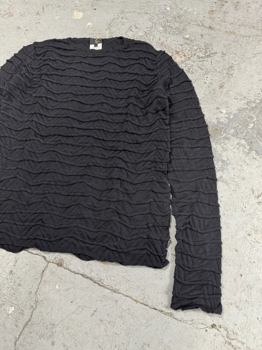 2000s Cavalli Navy Plissed Wool Sweater (L) 2