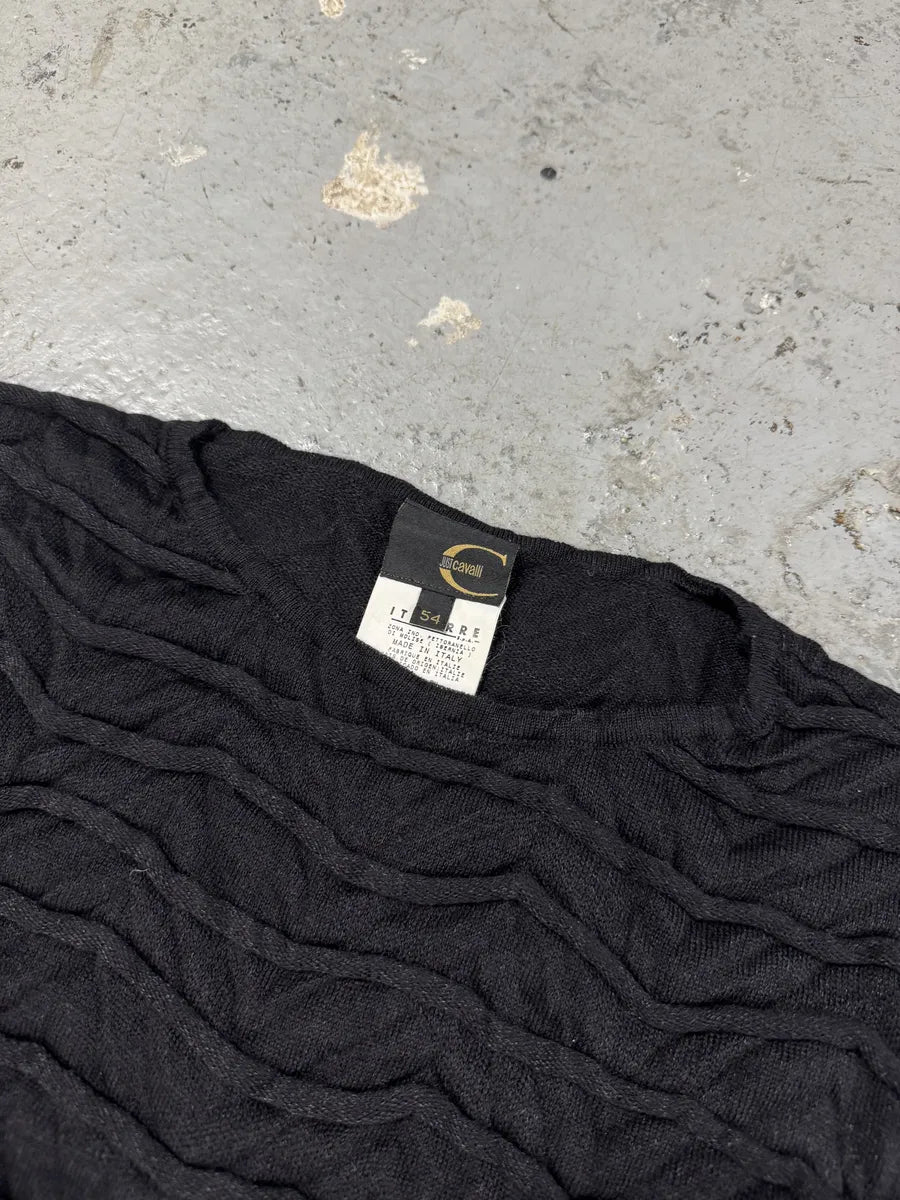 2000s Cavalli Navy Plissed Wool Sweater (L) 3
