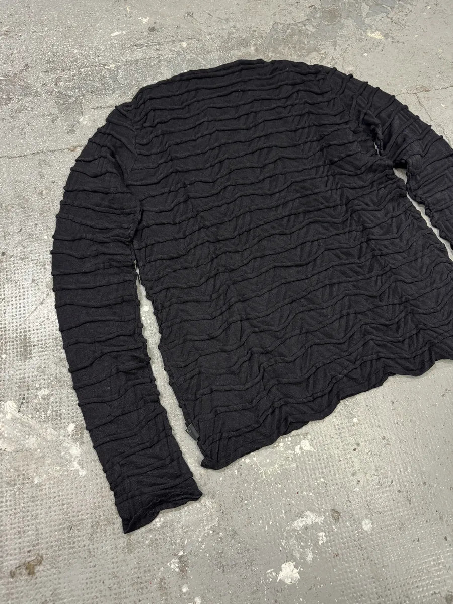 2000s Cavalli Navy Plissed Wool Sweater (L) 4