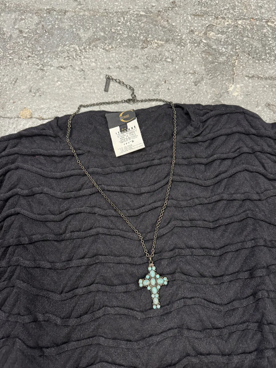 2000s Cavalli Navy Plissed Wool Sweater (L) 5