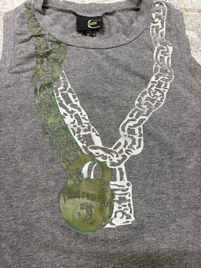 2000s Cavalli Necklace Trompe L’oeil Grey Tank Top LWalkhD 5