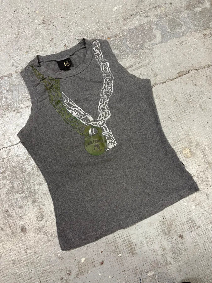 2000s Cavalli Necklace Trompe L’oeil Grey Tank Top LWalkhD 3