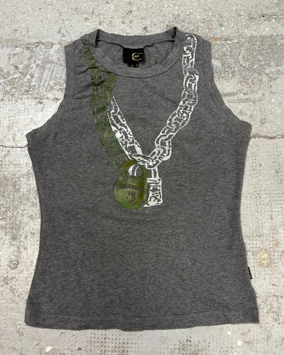 2000s Cavalli Necklace Trompe L’oeil Grey Tank Top LWalkhD 0