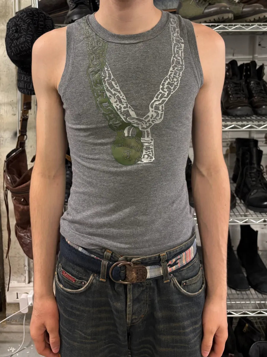 2000s Cavalli Necklace Trompe L’oeil Grey Tank Top LWalkhD 1