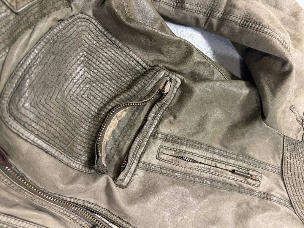 2000s Cavalli Olive Innovative Structured Biker Leather Jacket (M) 11