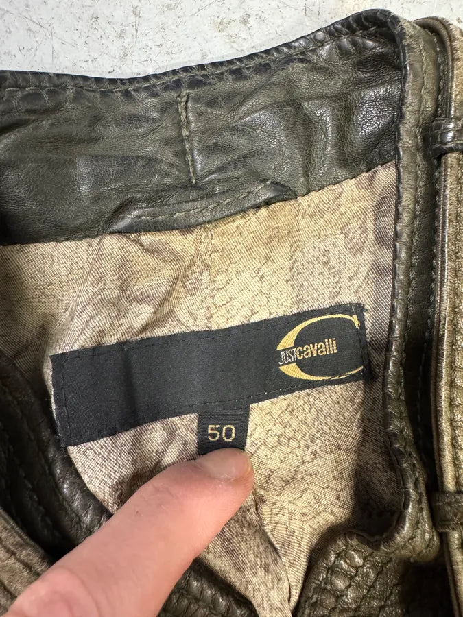 2000s Cavalli Olive Innovative Structured Biker Leather Jacket (M) 4