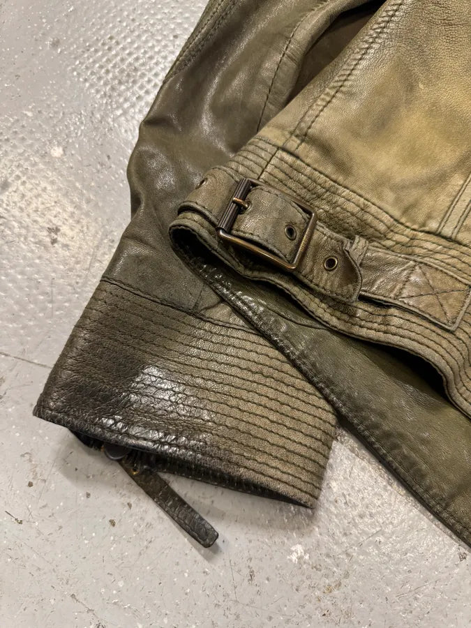 2000s Cavalli Olive Innovative Structured Biker Leather Jacket (M) 5