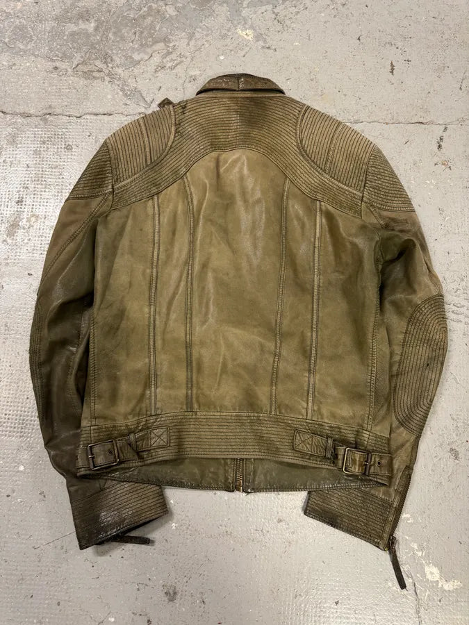 2000s Cavalli Olive Innovative Structured Biker Leather Jacket (M) 7