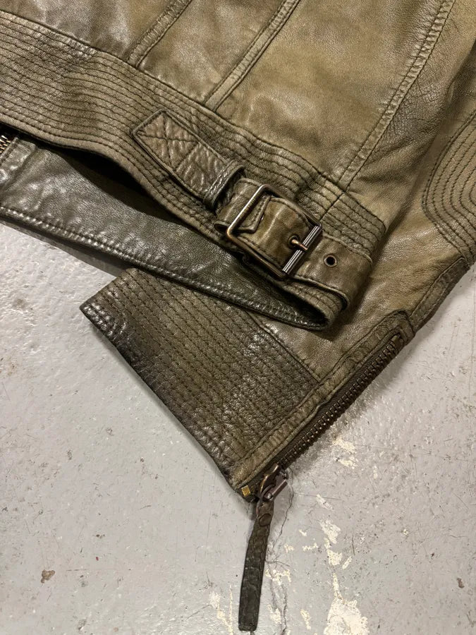 2000s Cavalli Olive Innovative Structured Biker Leather Jacket (M) 9