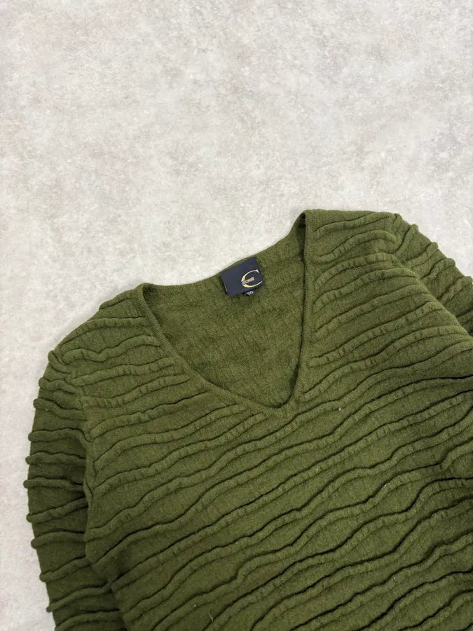 2000s Cavalli Olive Textured Wave Wool Sweater XxJfPfs 4