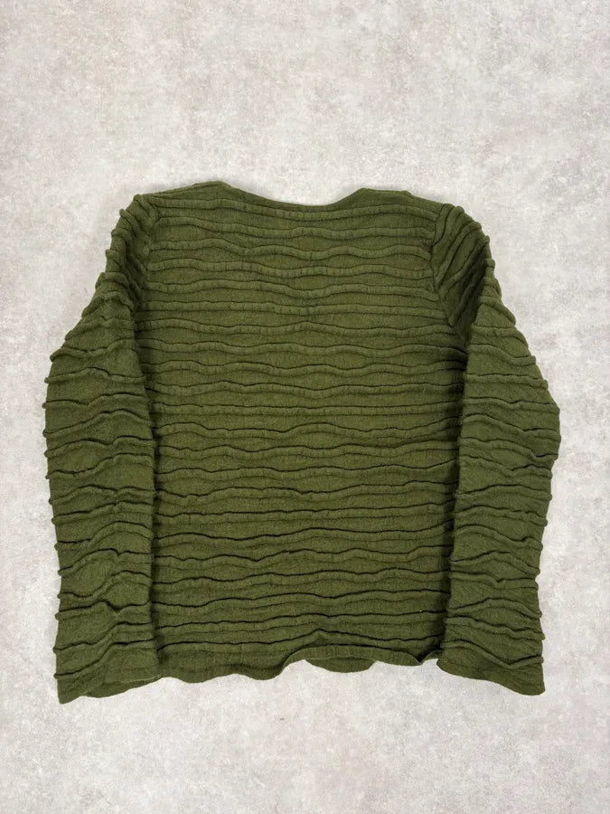 2000s Cavalli Olive Textured Wave Wool Sweater XxJfPfs 5