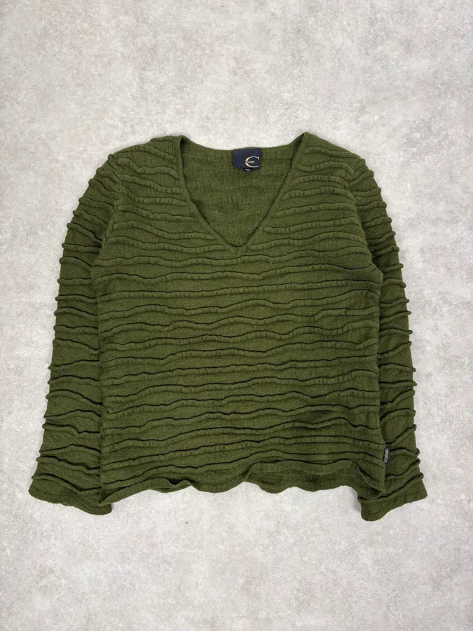 2000s Cavalli Olive Textured Wave Wool Sweater XxJfPfs 2