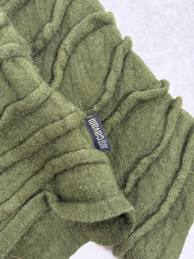 2000s Cavalli Olive Textured Wave Wool Sweater XxJfPfs 7