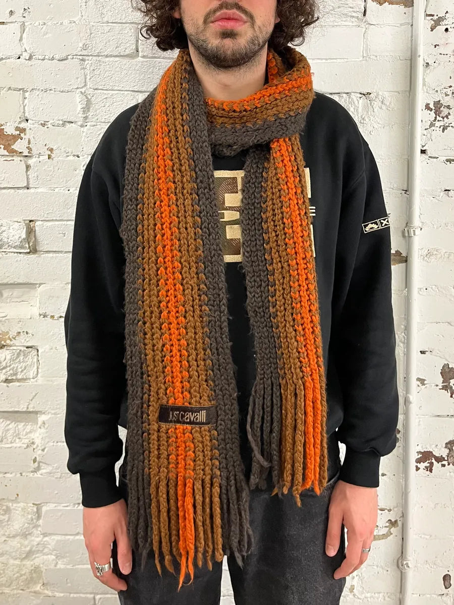 2000s Cavalli Orange & Brown Gradient Wool Scarf dHukEgg 0