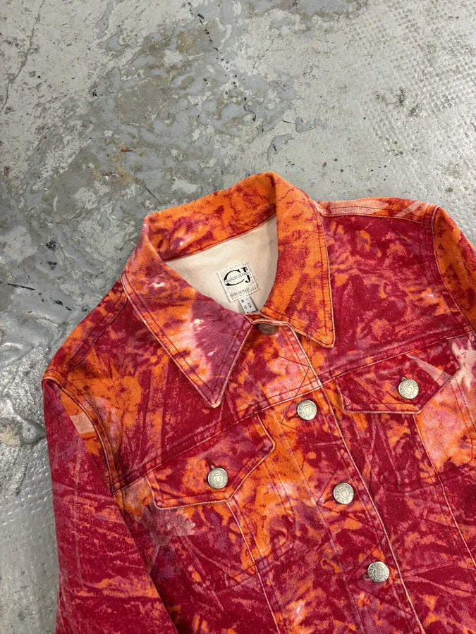 2000s Cavalli Orange Fire Denim Jacket spSJRAH 4