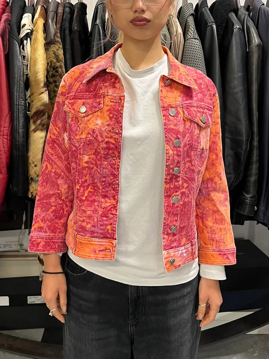 2000s Cavalli Orange Fire Denim Jacket spSJRAH 1