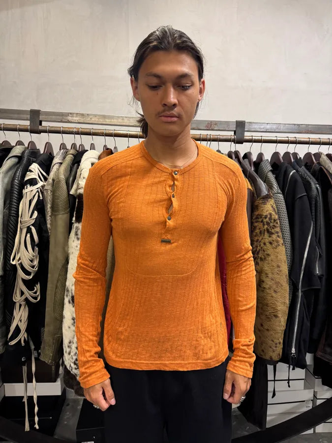 2000s Cavalli Orange Henley Longsleeves wcPLXxU 1