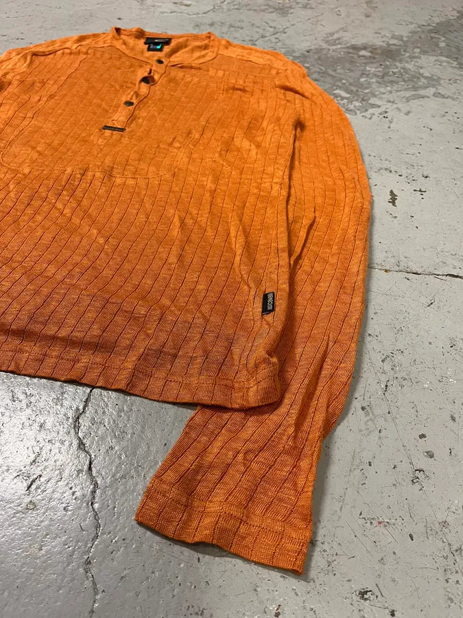 2000s Cavalli Orange Henley Longsleeves wcPLXxU 4