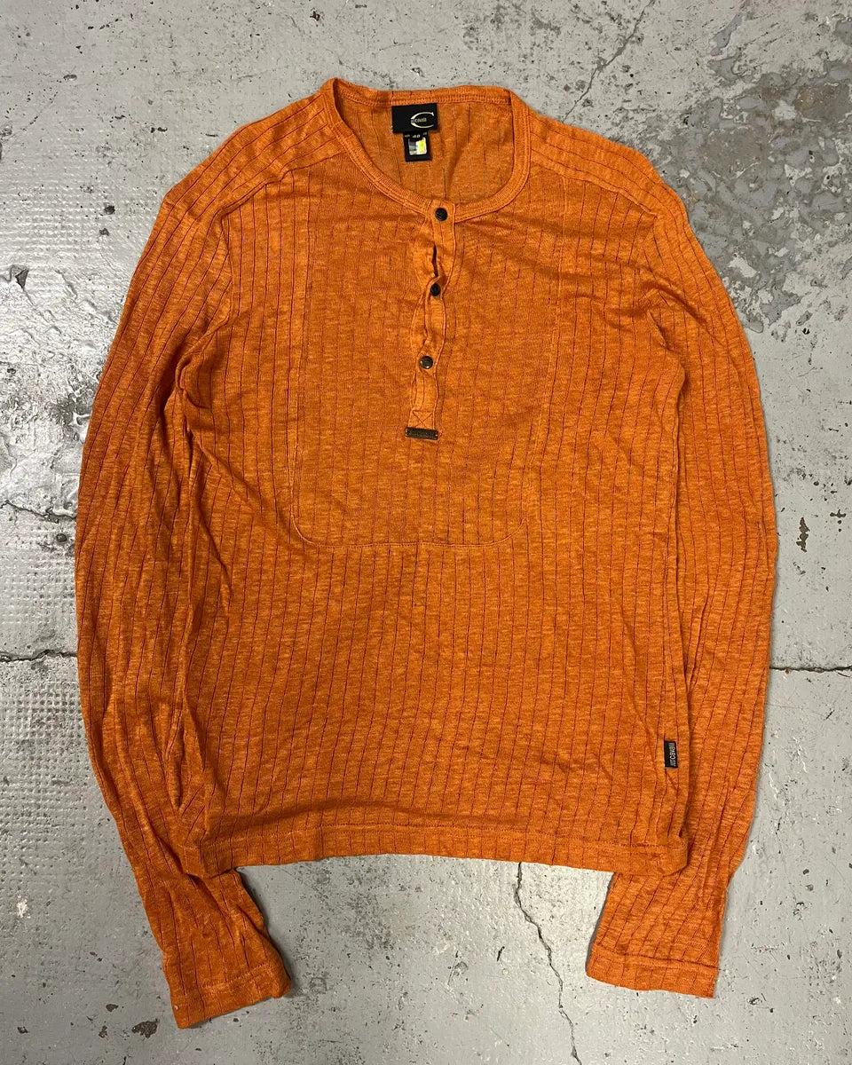 2000s Cavalli Orange Henley Longsleeves wcPLXxU 0