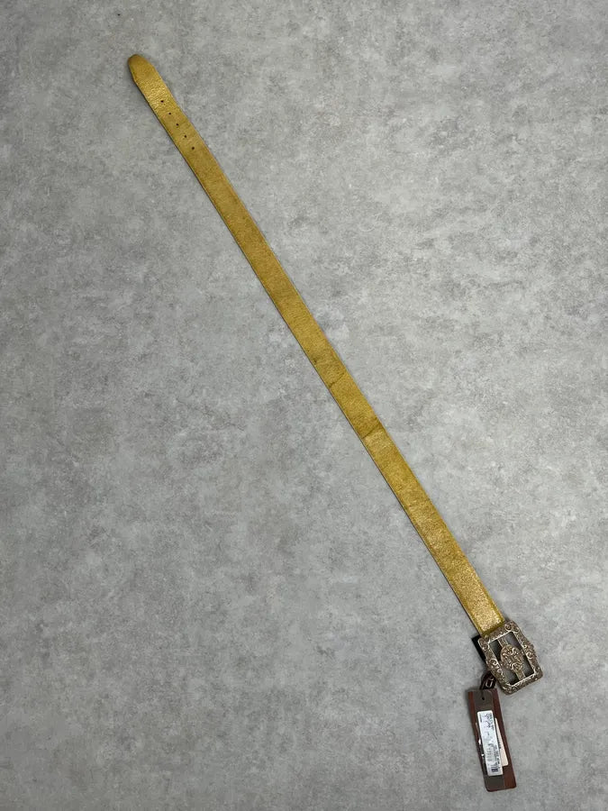 2000s Cavalli Ornament Buckle Golden Leather Belt YAOFFNk 7