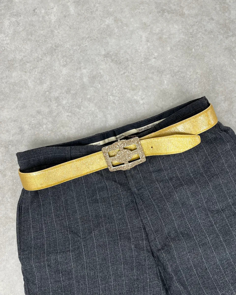 2000s Cavalli Ornament Buckle Golden Leather Belt YAOFFNk 0