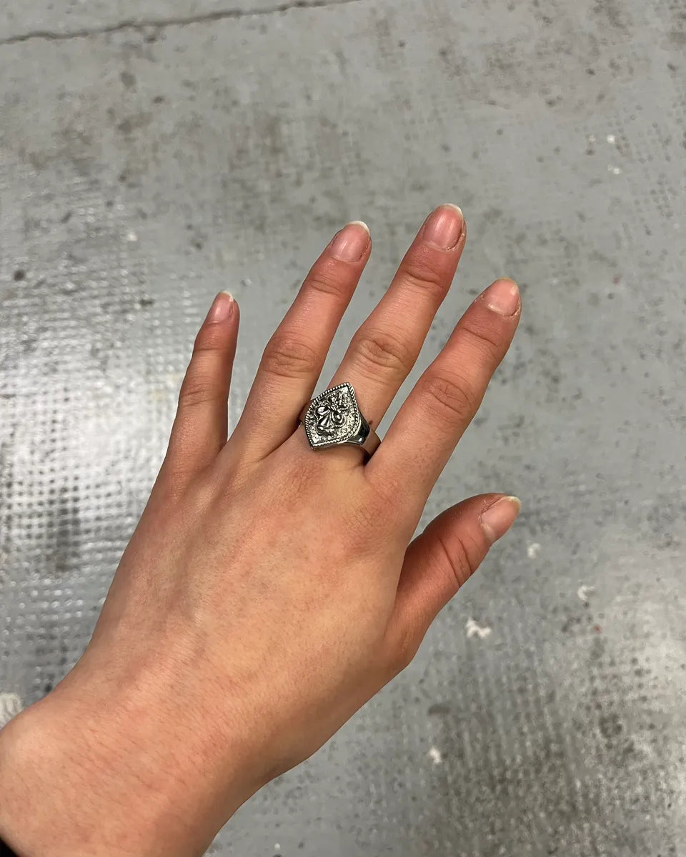 2000s Cavalli Ornamental Crest Silver Ring nqxBJTg 0