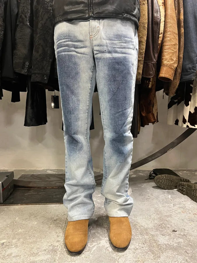 2000s Cavalli Overprint Blue Snow Dyed Pants (S) 0