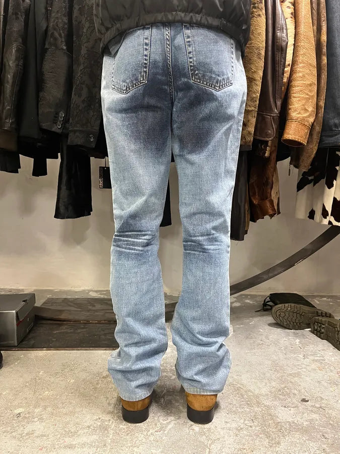 2000s Cavalli Overprint Blue Snow Dyed Pants (S) 1