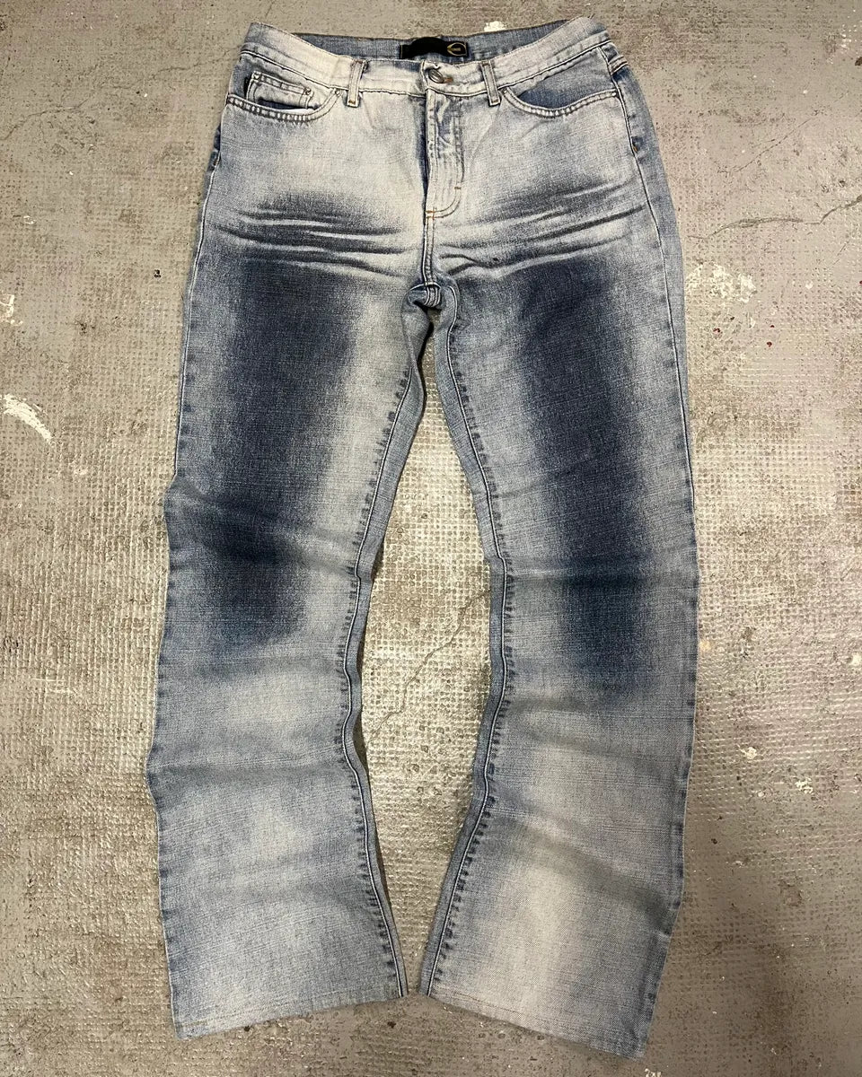 2000s Cavalli Overprint Blue Snow Dyed Pants (S) 3