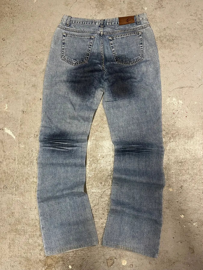 2000s Cavalli Overprint Blue Snow Dyed Pants (S) 4