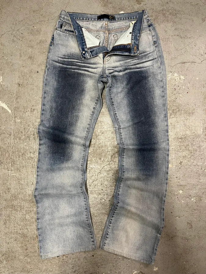 2000s Cavalli Overprint Blue Snow Dyed Pants (S) 5