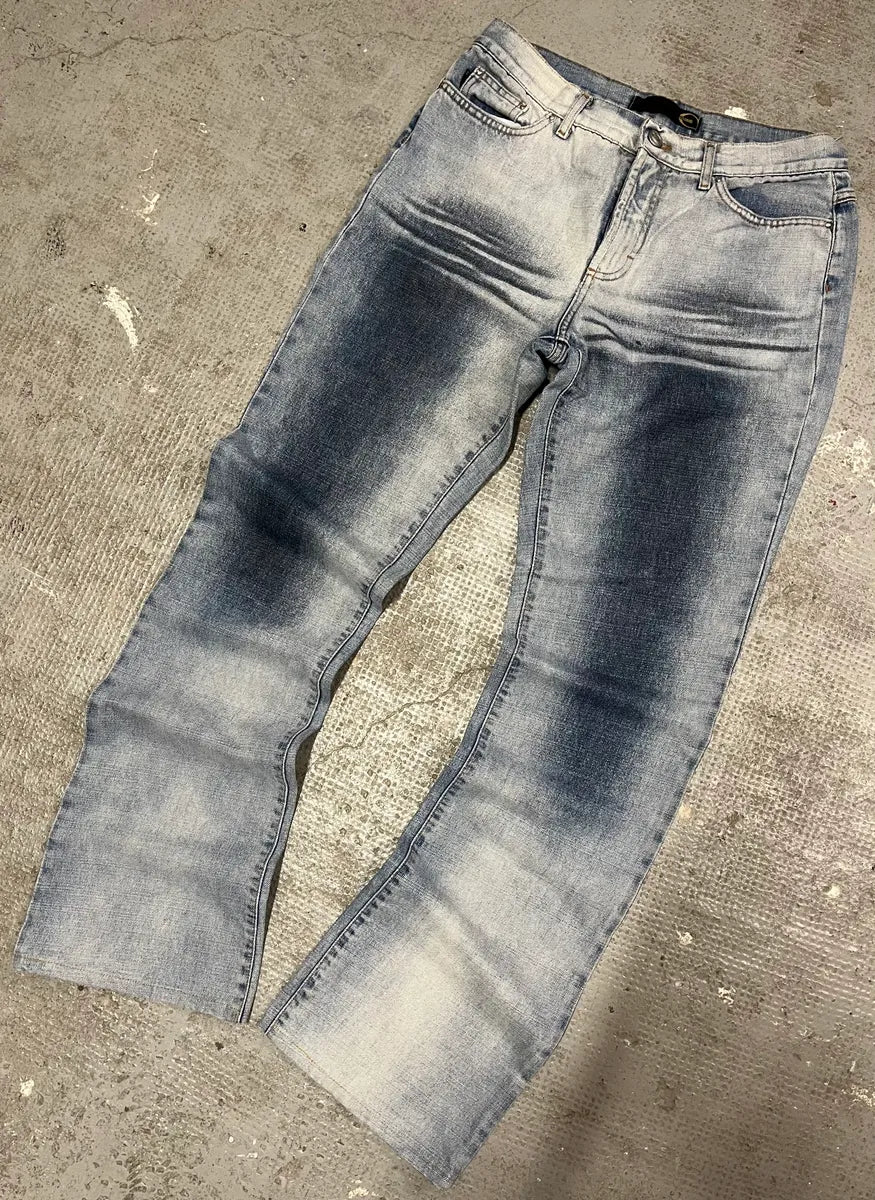 2000s Cavalli Overprint Blue Snow Dyed Pants (S) 6