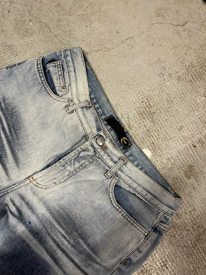 2000s Cavalli Overprint Blue Snow Dyed Pants (S) 7