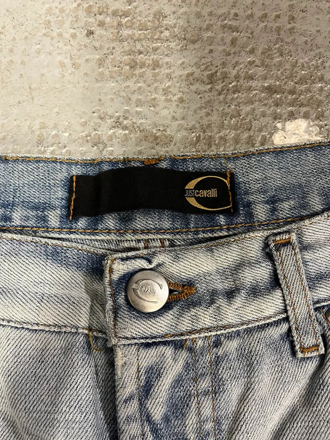 2000s Cavalli Overprint Blue Snow Dyed Pants (S) 8