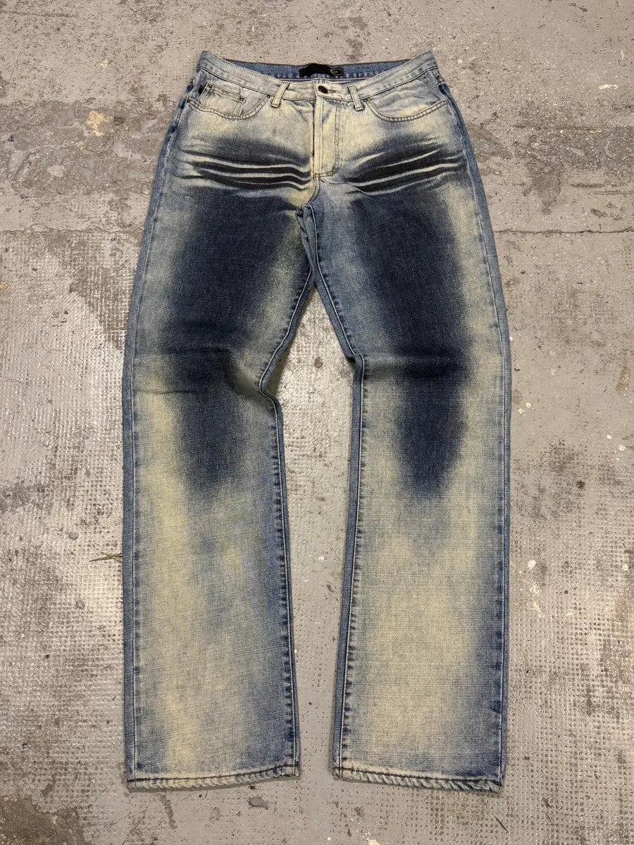 2000s Cavalli Overprint Faded Blue Denim Jeans FuQDQiF 0