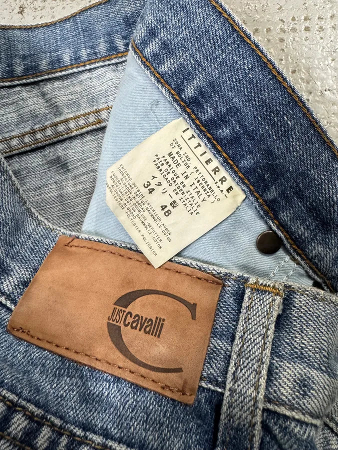 2000s Cavalli Overprint Faded Blue Denim Jeans FuQDQiF 10