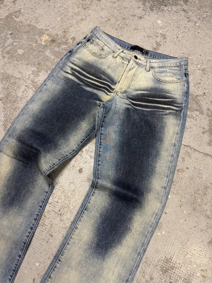 2000s Cavalli Overprint Faded Blue Denim Jeans FuQDQiF 4