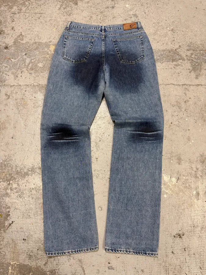 2000s Cavalli Overprint Faded Blue Denim Jeans FuQDQiF 5