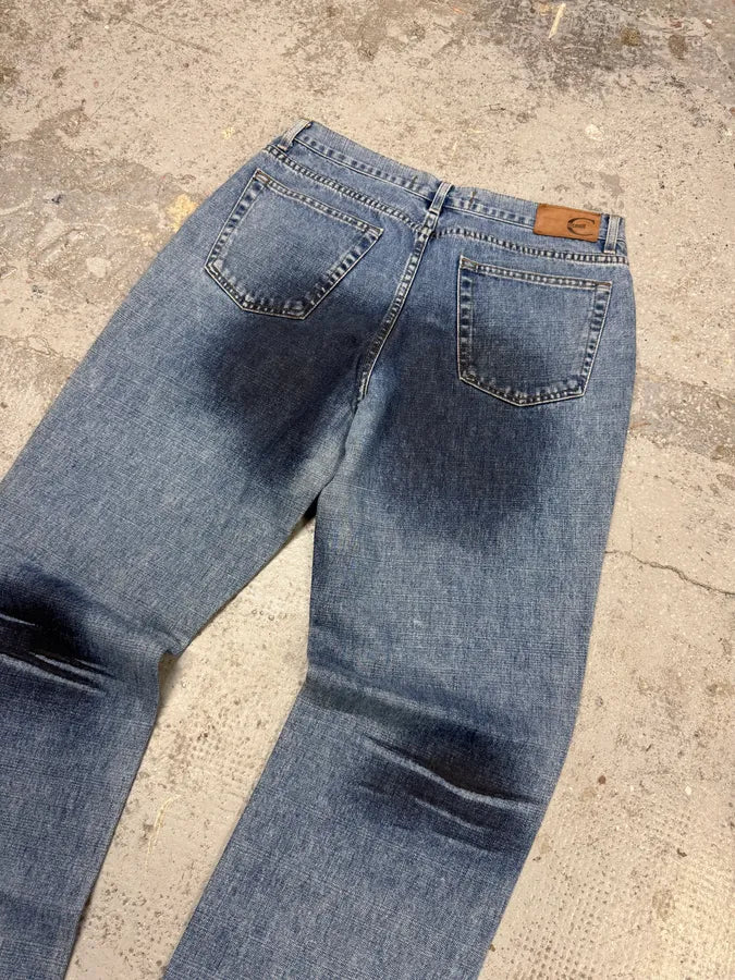 2000s Cavalli Overprint Faded Blue Denim Jeans FuQDQiF 6