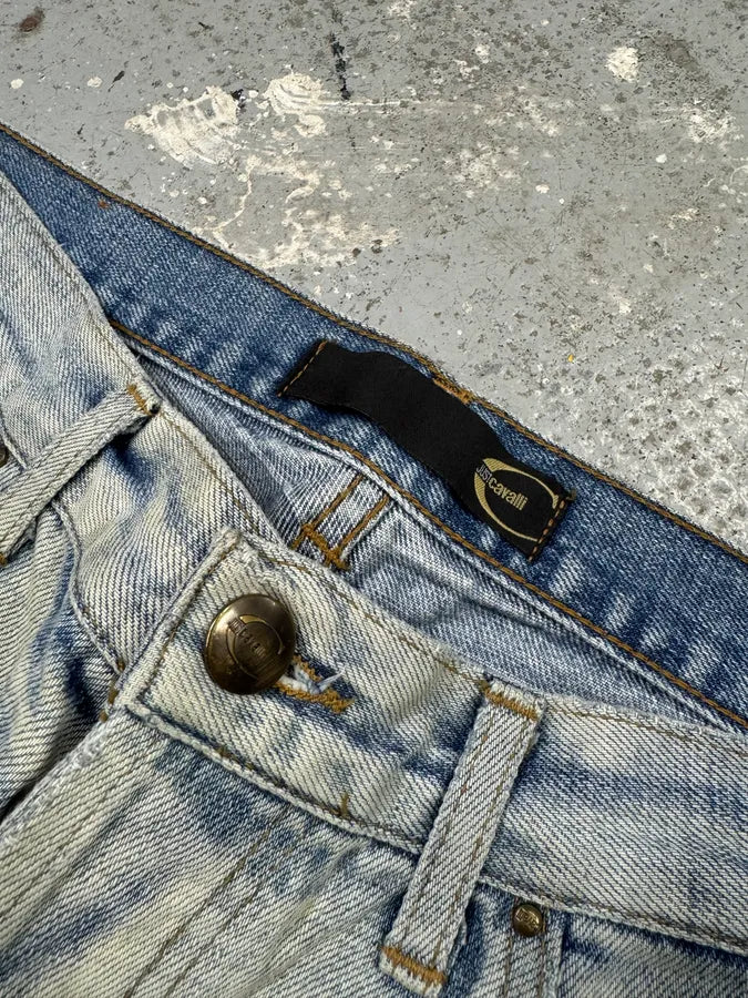 2000s Cavalli Overprint Faded Blue Denim Jeans FuQDQiF 7
