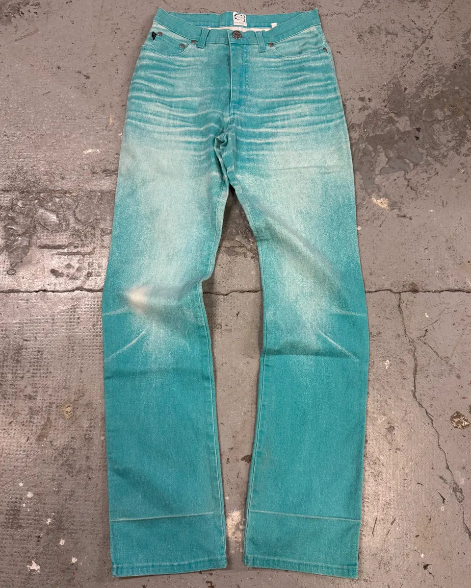2000s Cavalli Overprint Faded Ocean Blue Pants (S) anaBleH 0
